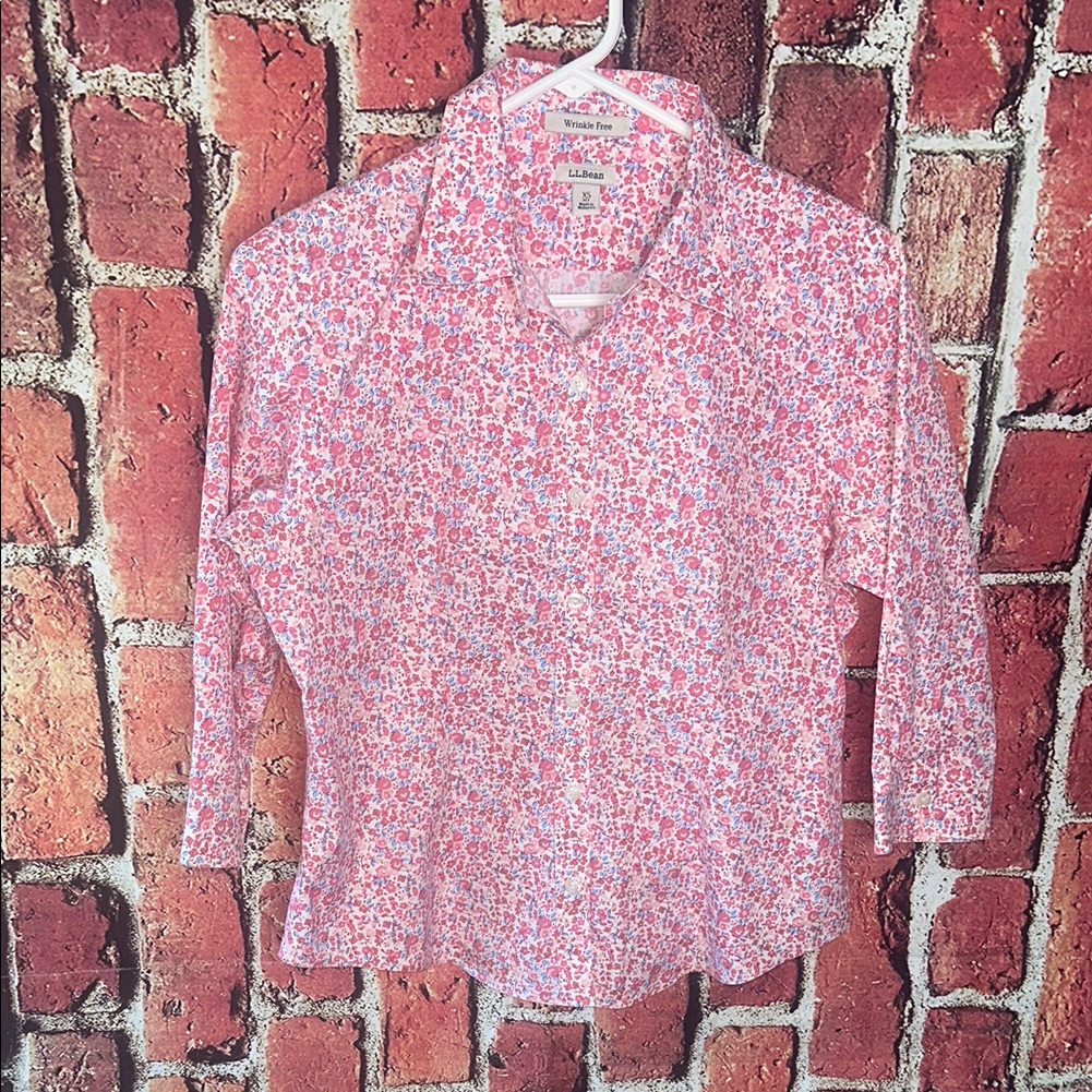 L.L.Bean Women's Floral Wrinkle-Free Shirt Xs Petite